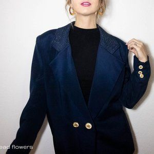 Vintage Albert Nipon Navy Blue Silk Blazer Jacket